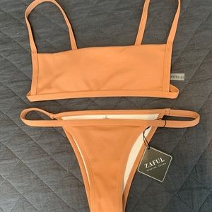 Zaful Ribbed Salmon Bikini Set